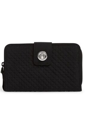 Vera Bradley Classic Black RFID Turnlock Durable Lightweight Microfiber Wallet